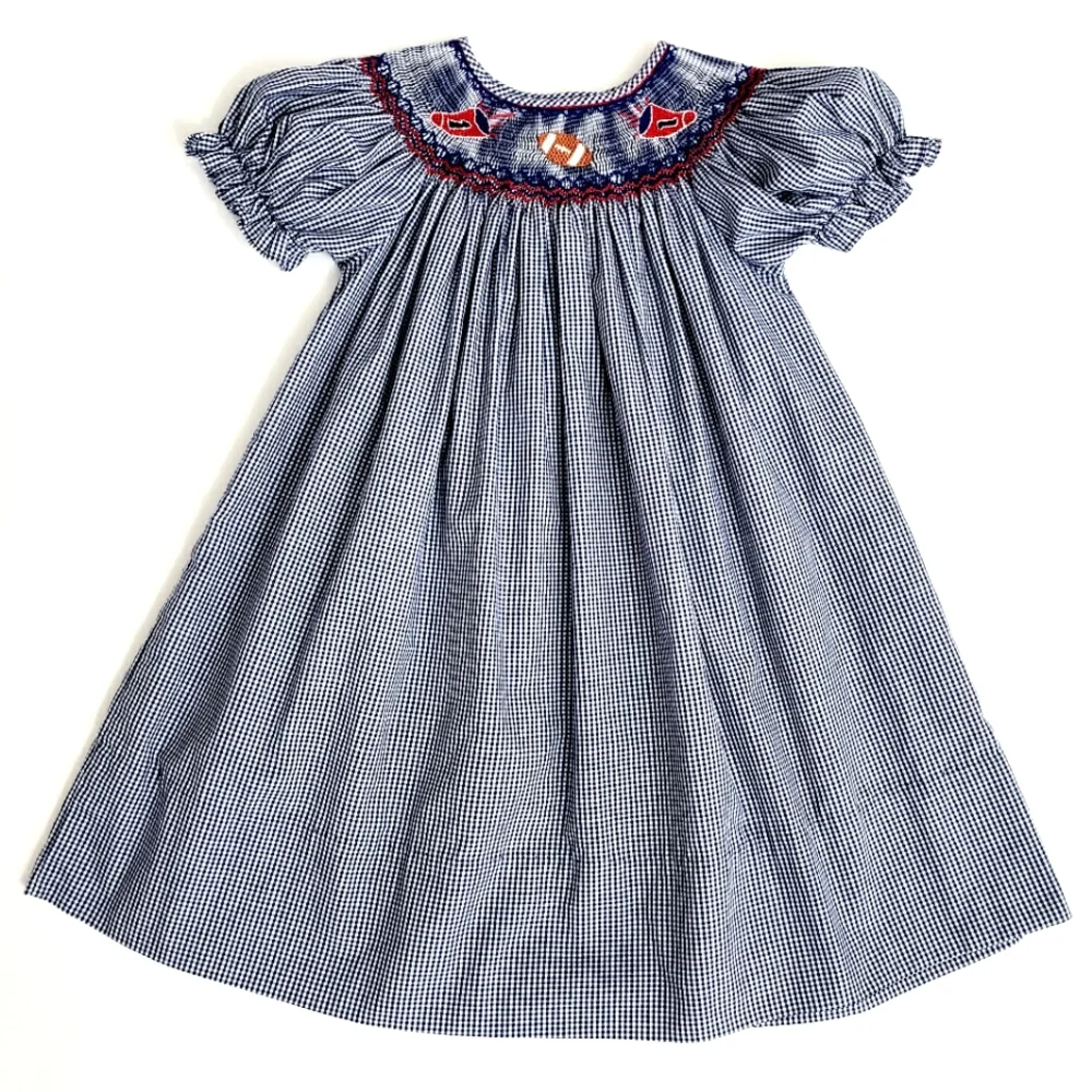 Rosalina Collections Nwot Navy Check Smocked  Football/Megahorn Dress
